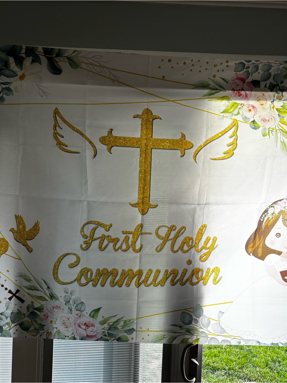 First Holy Communion Banner - White, Pink, and Gold